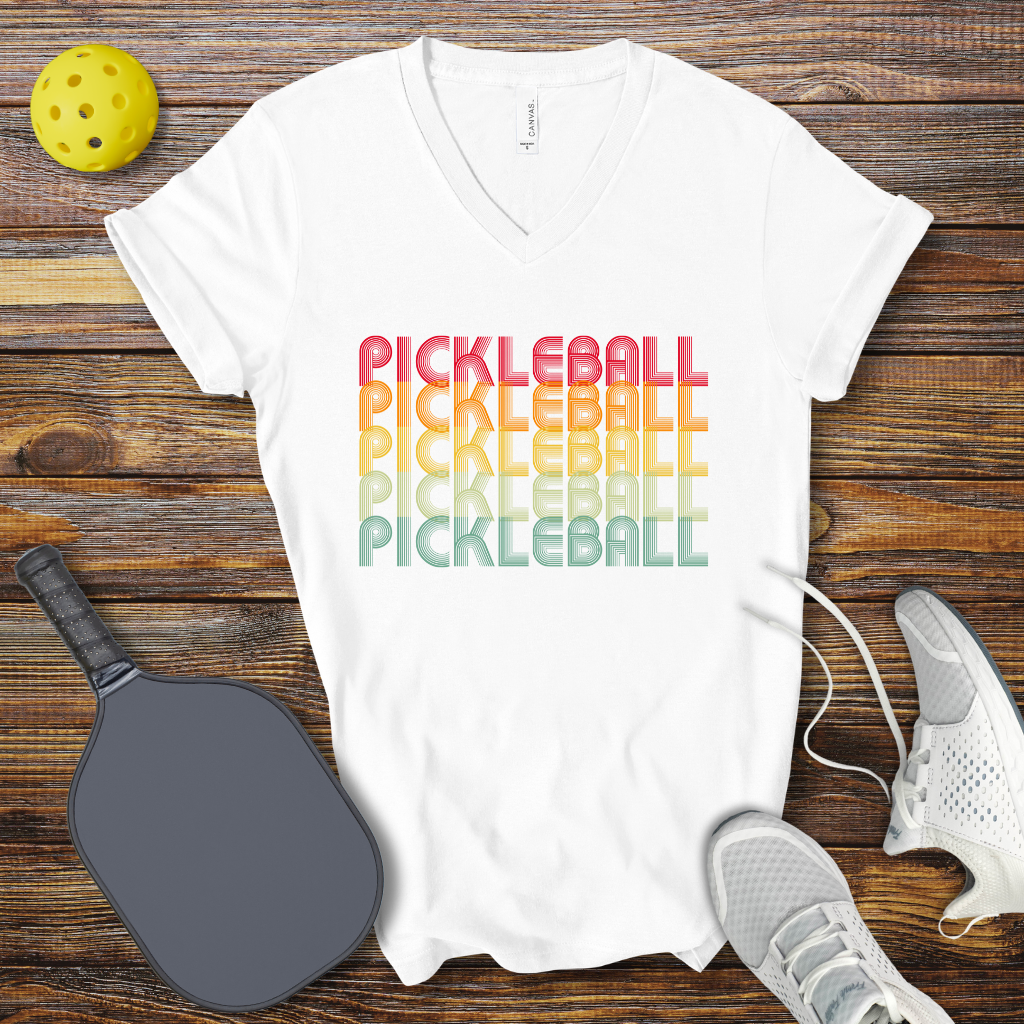 Funny Pickleball Shirt –  PIckleball Retro Colored V-Neck T-shirt