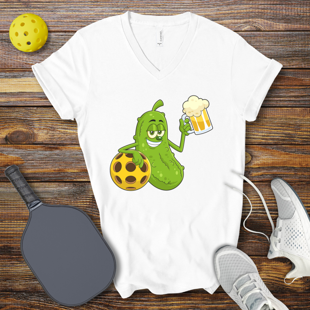 Funny Pickleball Shirt –  Pickle Drinking V-Neck T-shirt
