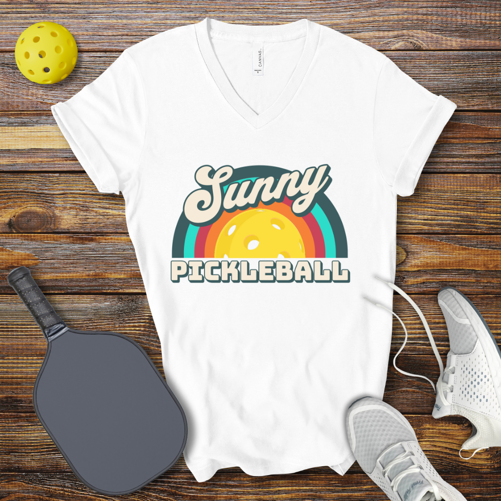 Funny Pickleball Shirt –  Sunny Pickleball Retro V-Neck T-shirt