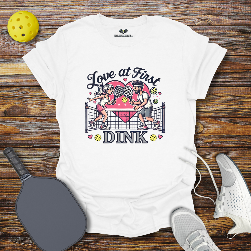 Funny Pickleball Shirt –  Love at First Dink Valentine T-Shirt