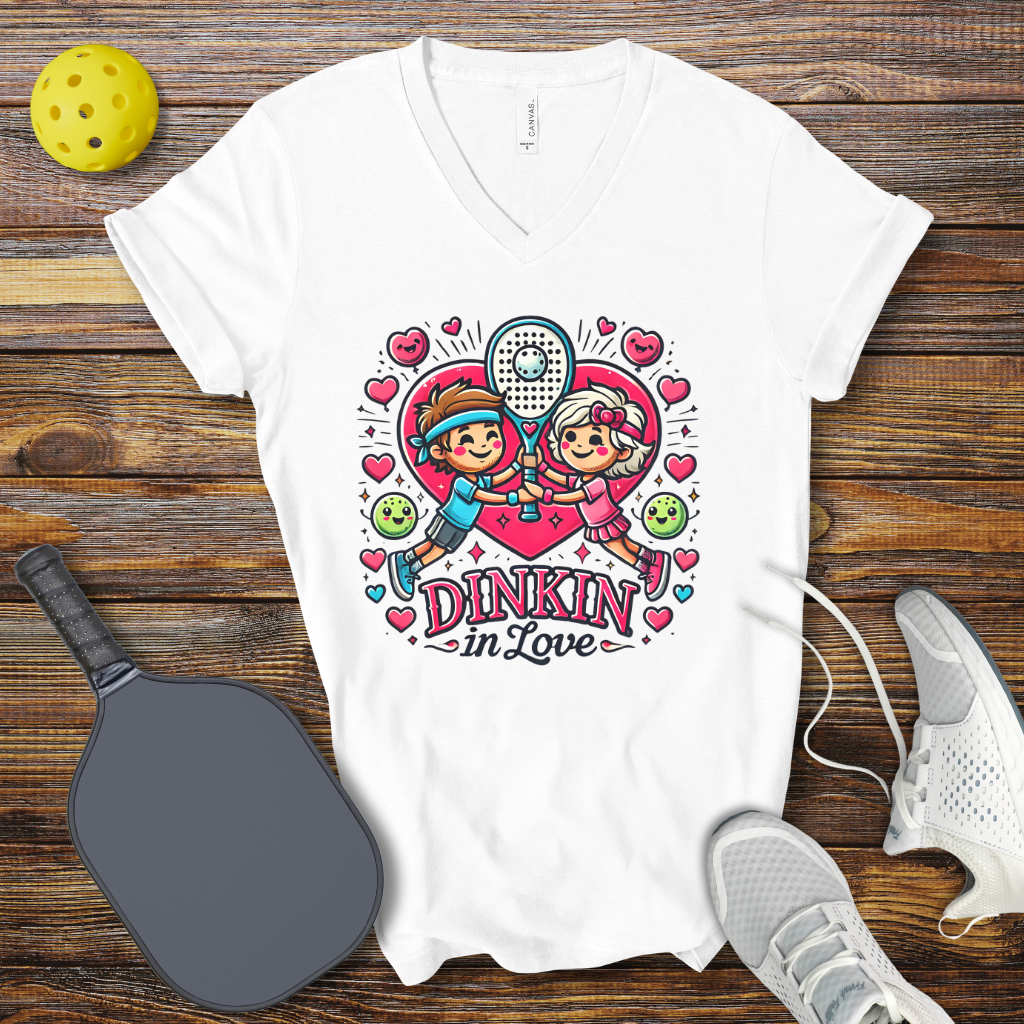 Funny Pickleball Shirt –  Dinkin in Love Valentine V-Neck T-shirt