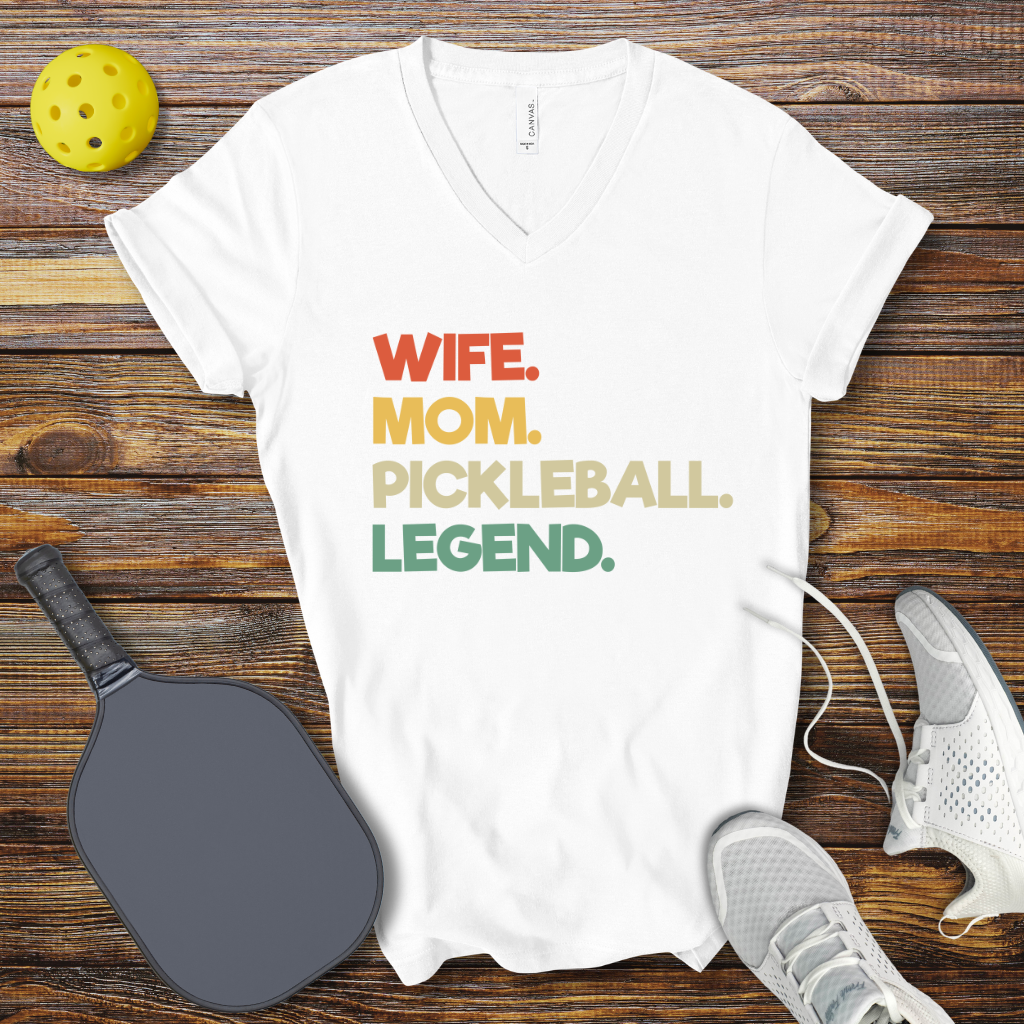 Funny Pickleball Shirt –  Wife Mom Pickleball Legend V-Neck T-shirt