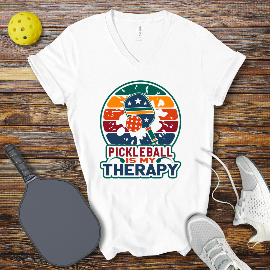 Funny Pickleball Shirt –  Pickleball is my Therapy V-Neck T-shirt