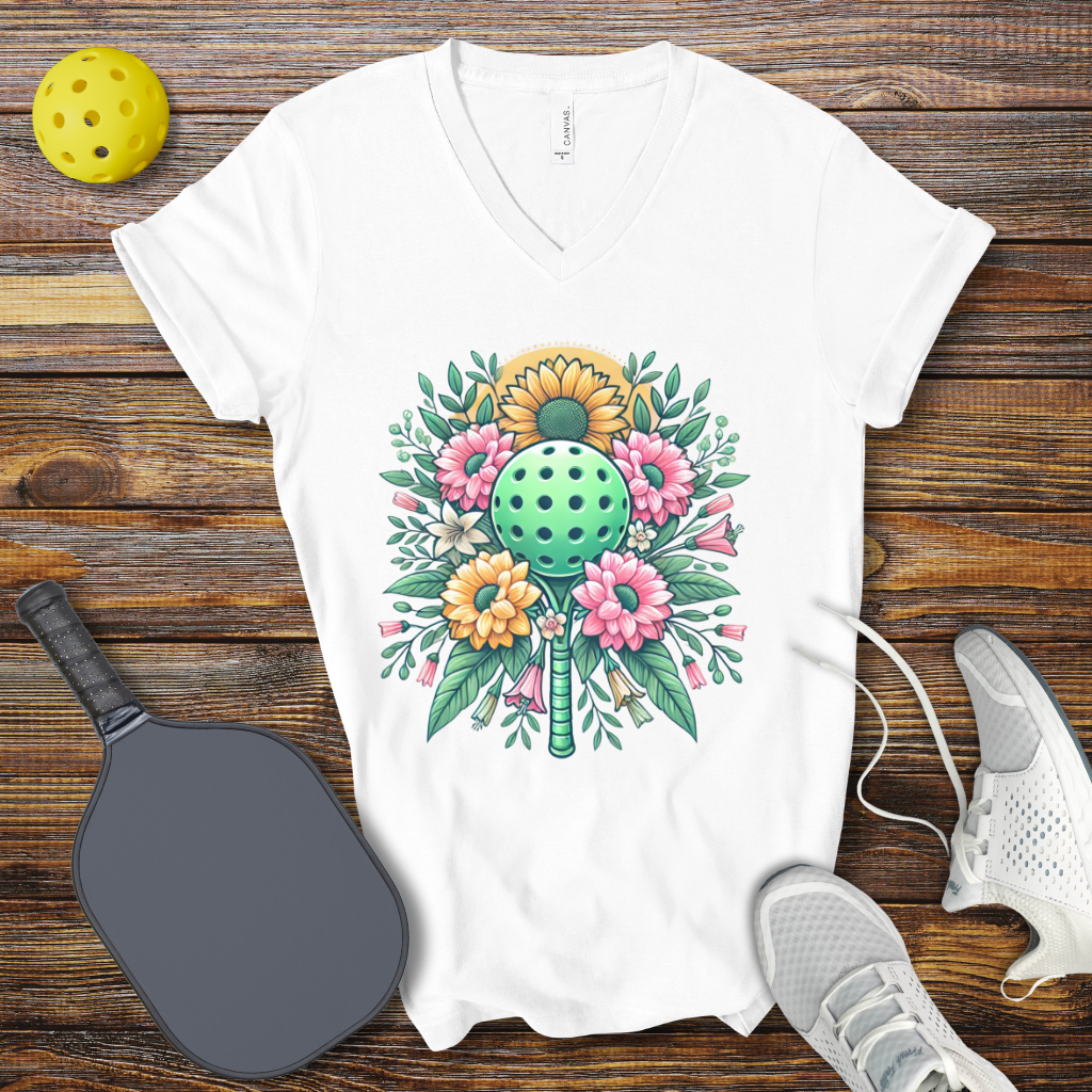 Funny Pickleball Shirt –  Floral Pickleball Dreams V-Neck T-Shirt