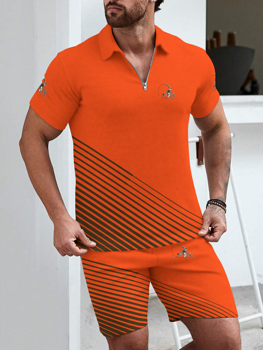 Cleveland Browns  Limited Edition ZIP Polo Shirt And Shorts Two-Piece Suits