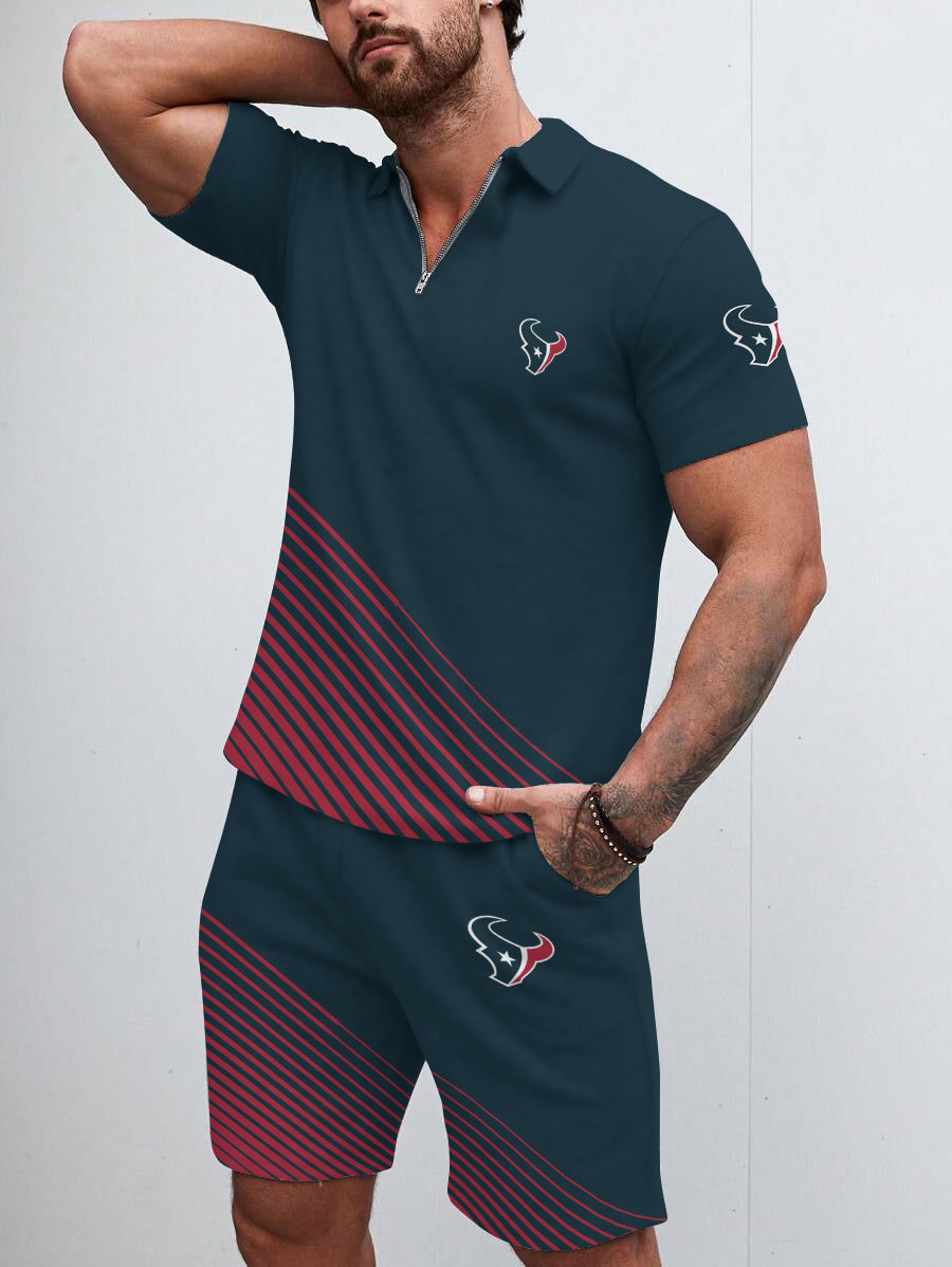 Houston Texans  Limited Edition ZIP Polo Shirt And Shorts Two-Piece Suits