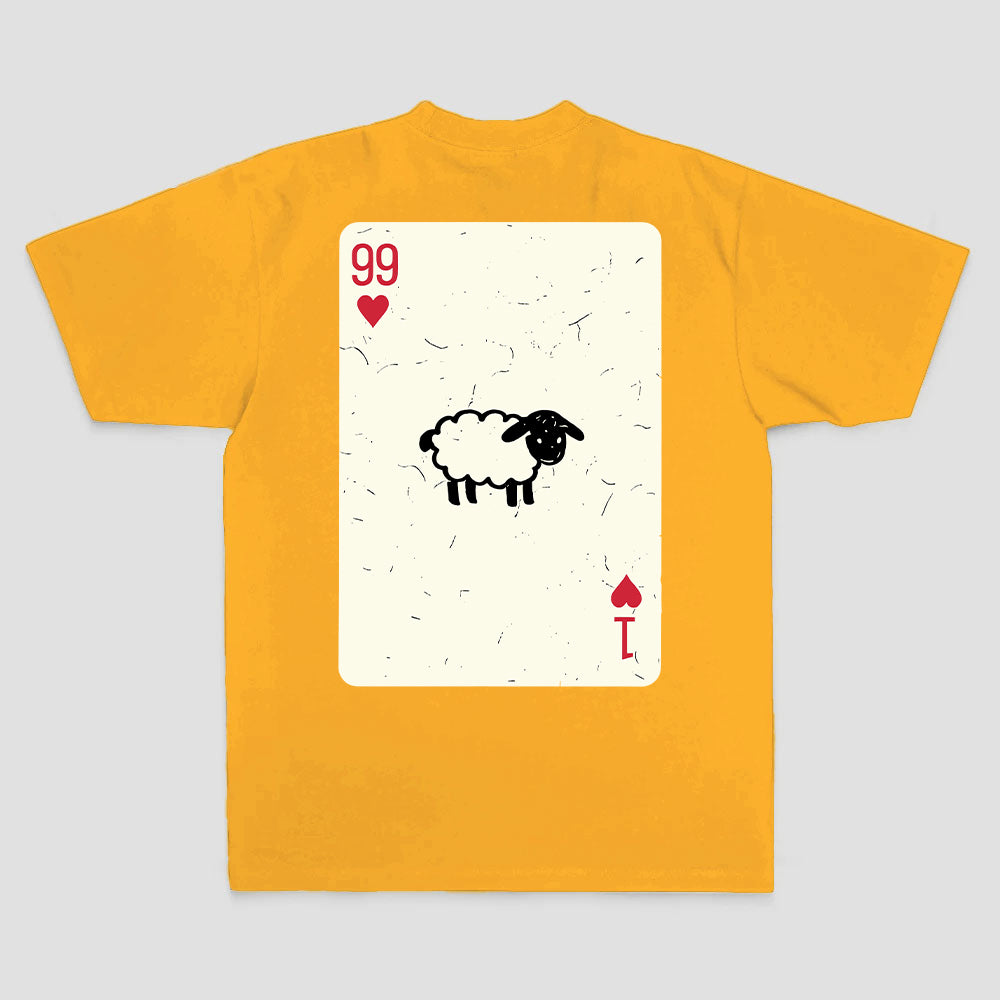 99 Of Hearts Sheep Playing Card Printed Men's T-shirt
