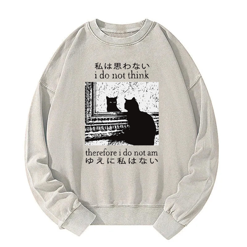 Animescollection Thinking Cat Washed Sweatshirt