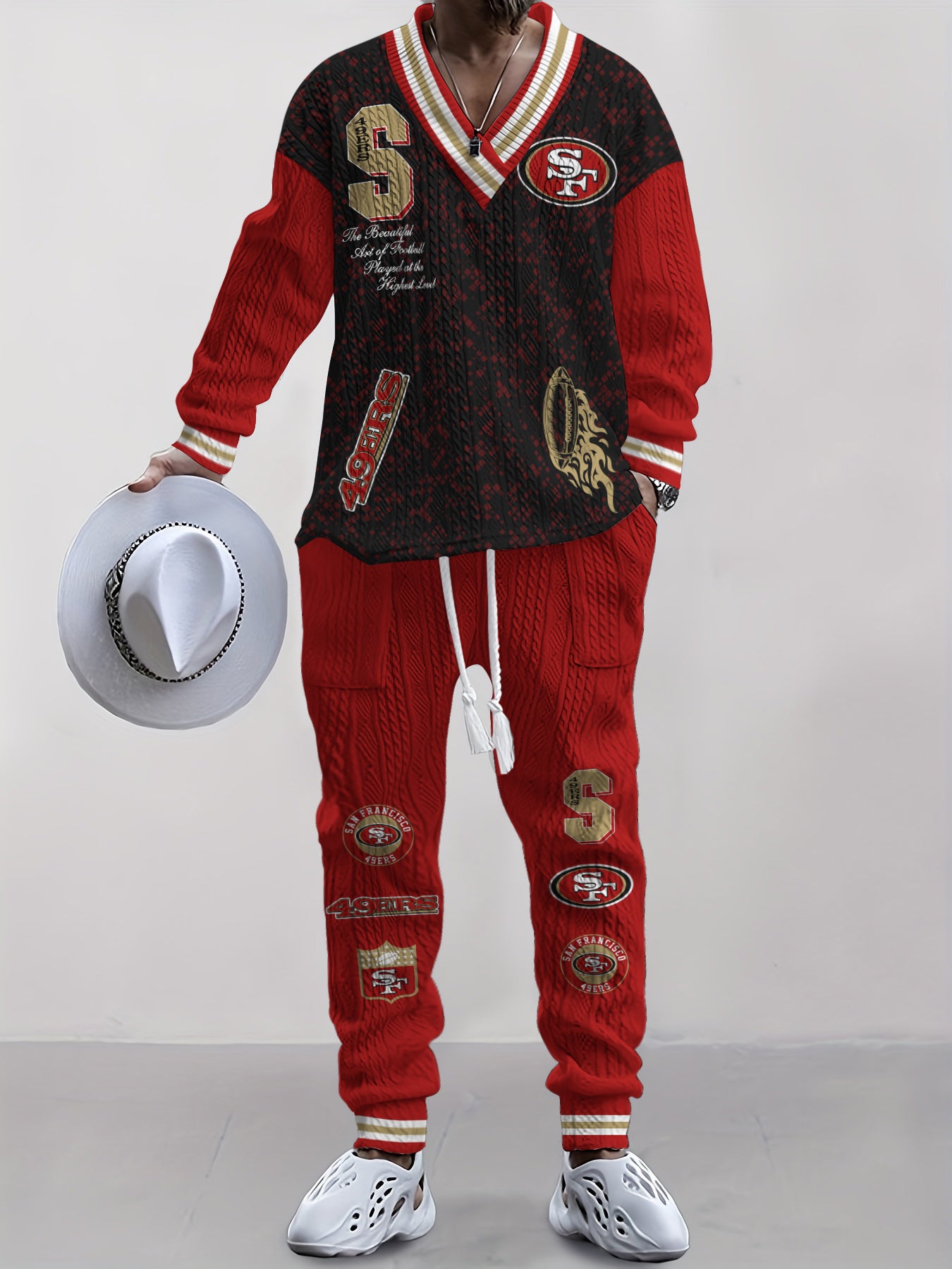 San Francisco 49ers  Classic All-Season Long Sleeve V-Neck Pullover Sweater