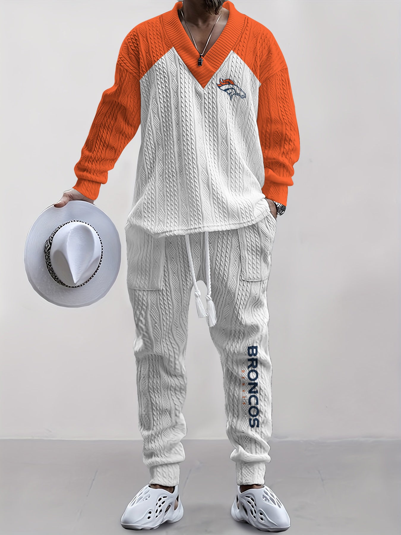 Denver Broncos Classic  All-Season Long Sleeve V-Neck Pullover Sweater