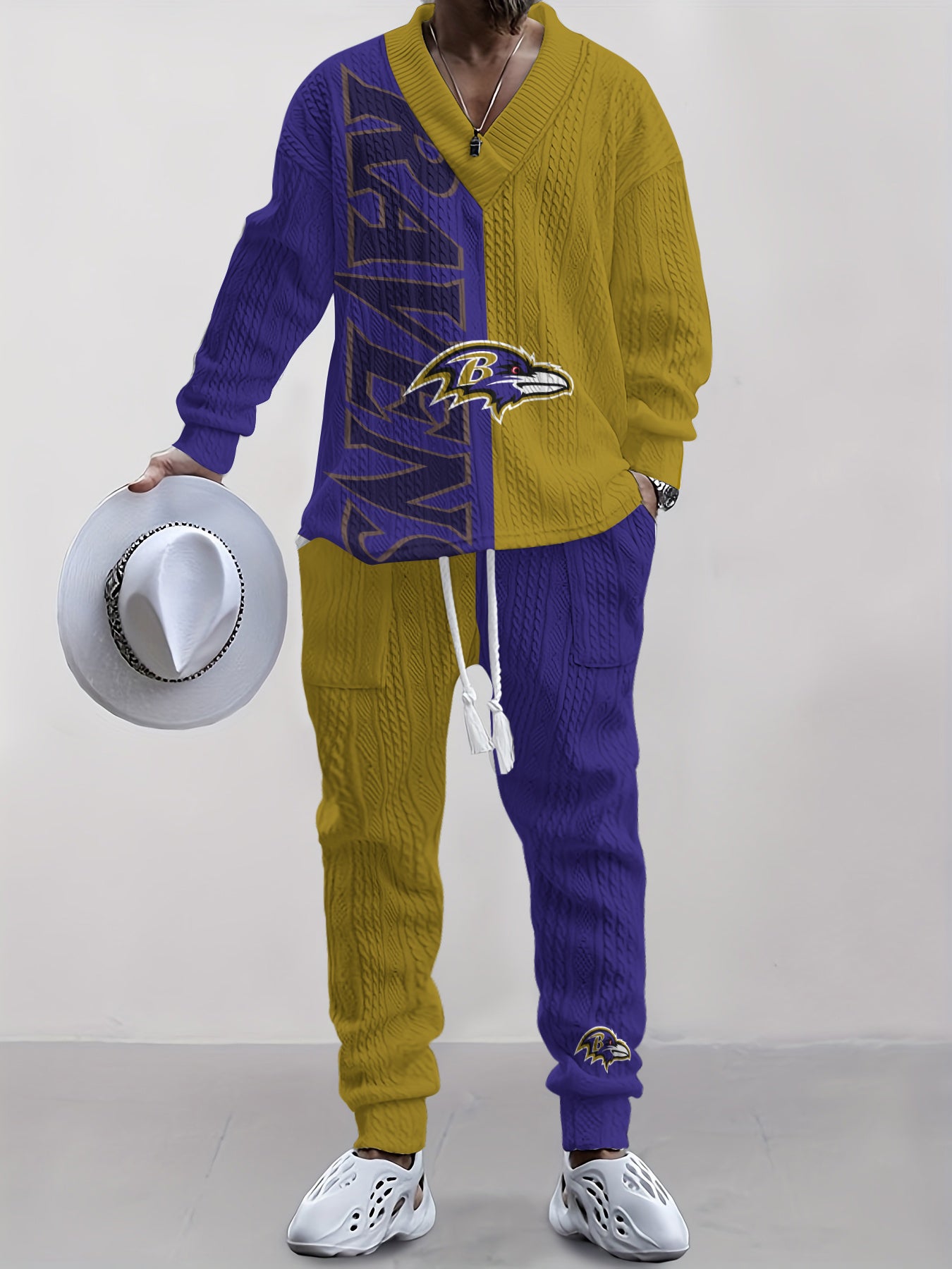 Baltimore Ravens  Classic All-Season Long Sleeve V-Neck Pullover Sweater