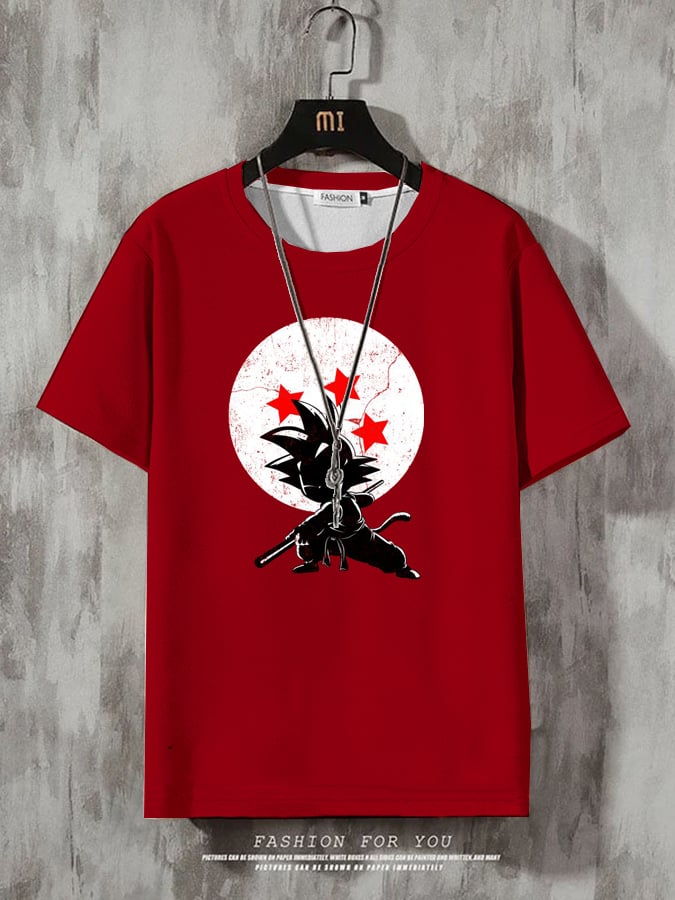 Men's Casual Anime Print Multicolor Cotton T-Shirt