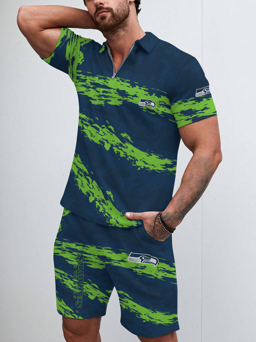 Seattle Seahawks Limited Edition ZIP Polo Shirt And Shorts Two-Piece Suits
