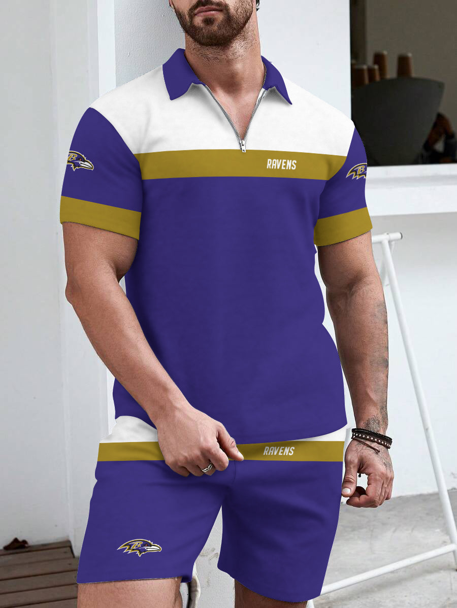 Baltimore Ravens  Limited Edition ZIP Polo Shirt And Shorts Two-Piece Suits