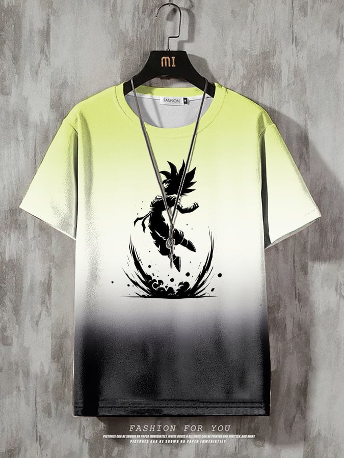 Men's Fashion Casual Gradient Anime Print T-shirt