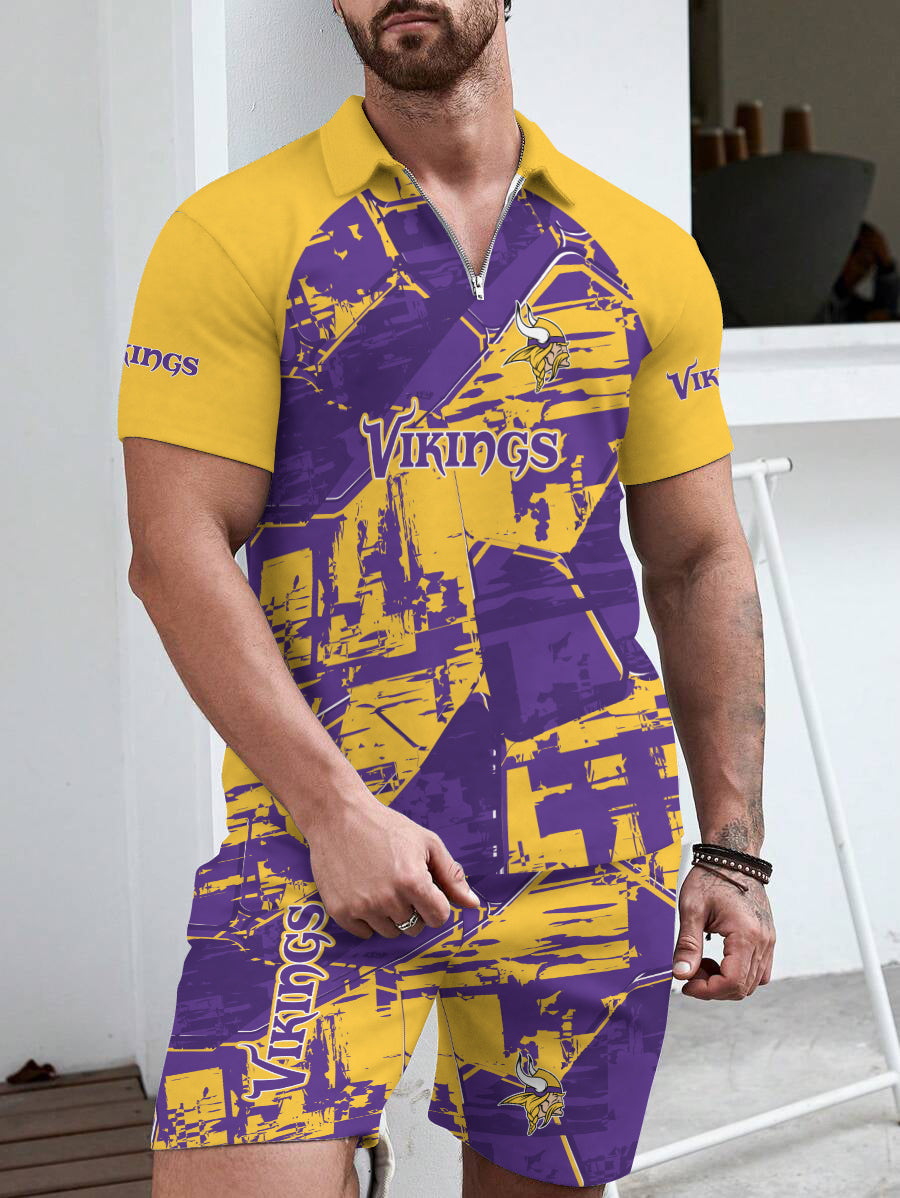 Minnesota Vikings Limited Edition ZIP Polo Shirt And Shorts Two-Piece Suits