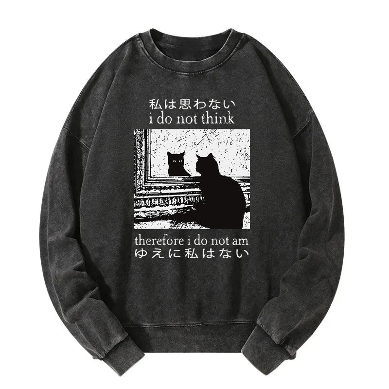 Animescollection Thinking Cat Washed Sweatshirt