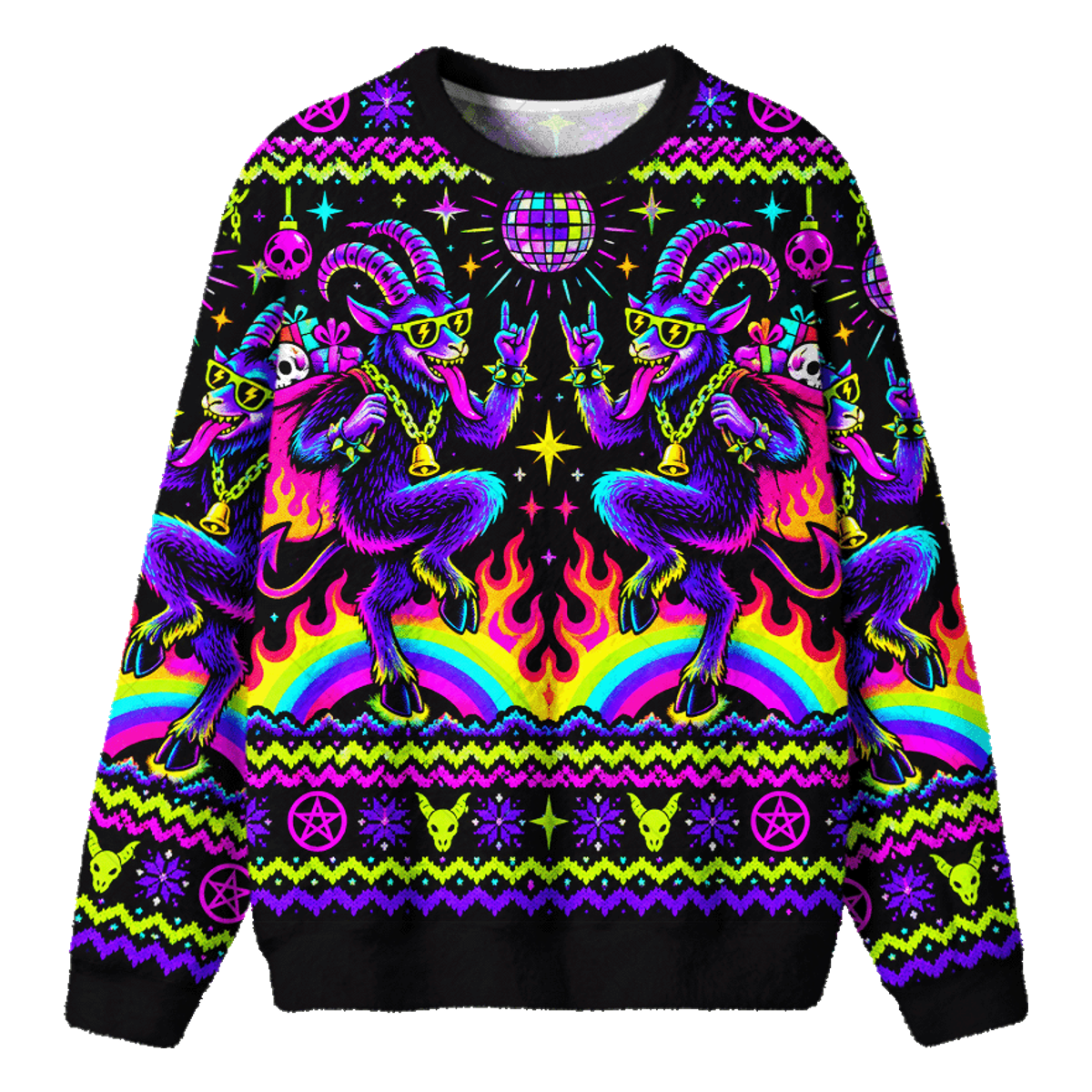 DISCO BAPHOMET UGLY CHRISTMAS SWEATSHIRT — image 1