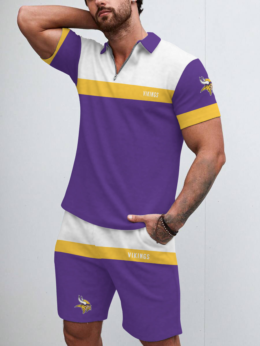 Minnesota Vikings  Limited Edition ZIP Polo Shirt And Shorts Two-Piece Suits