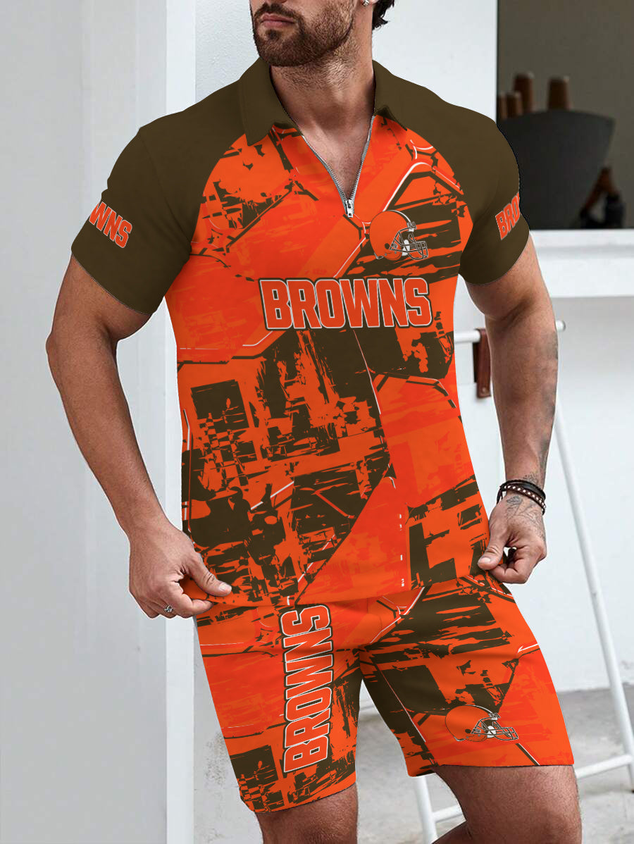 Cleveland Browns Limited Edition ZIP Polo Shirt And Shorts Two-Piece Suits