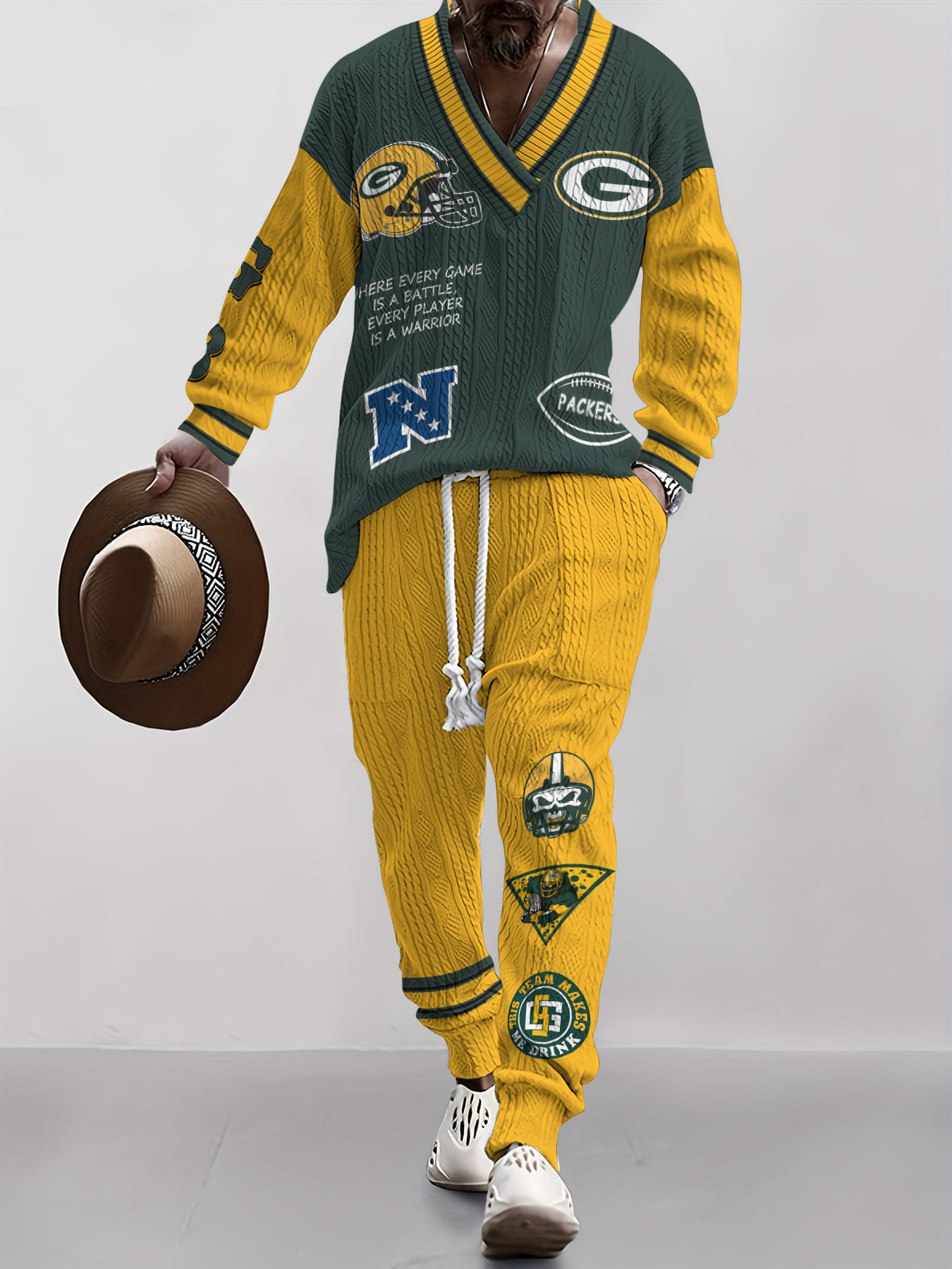 Green Bay Packers Classic All-Season Long Sleeve V-Neck Pullover Sweater