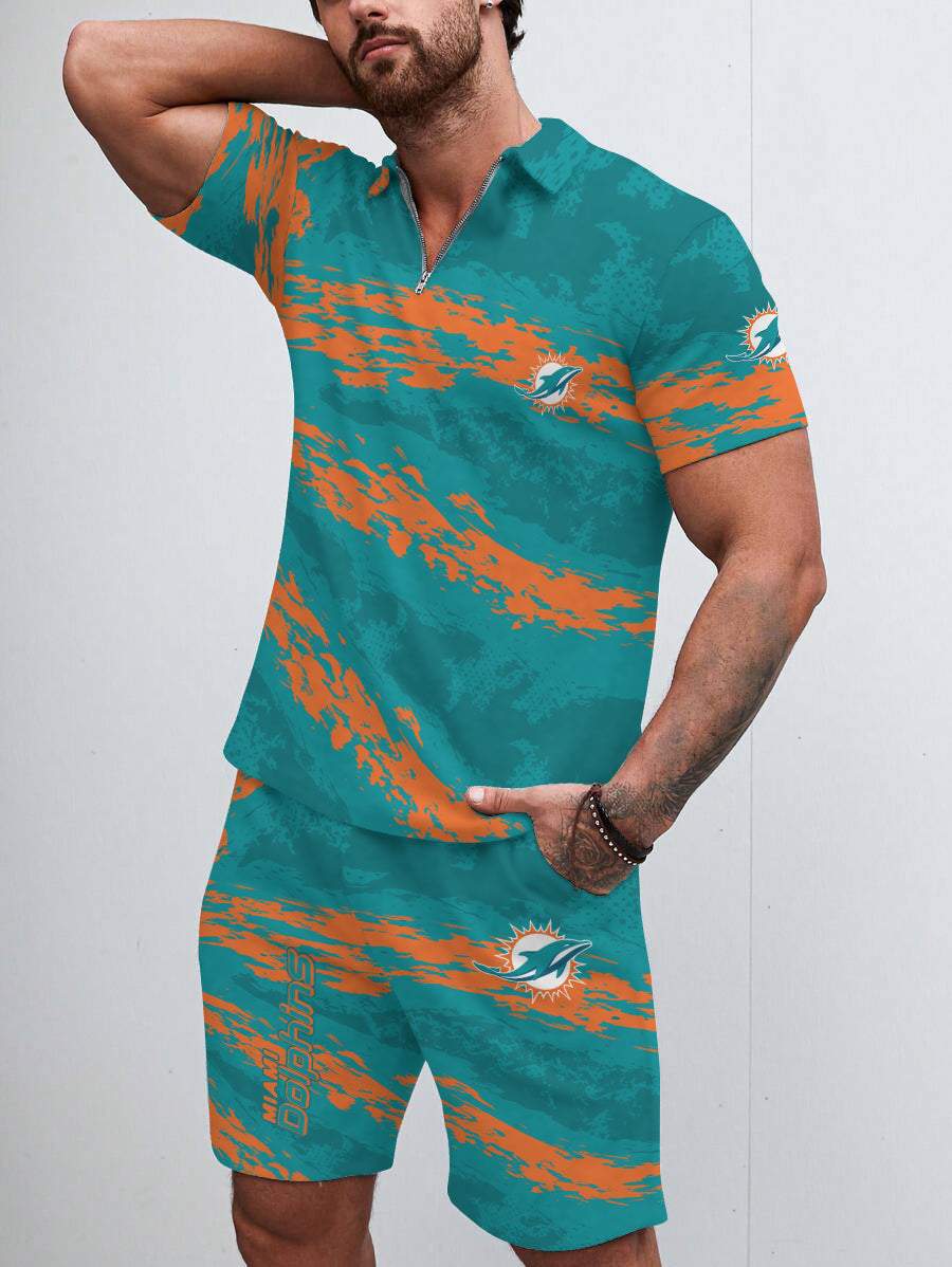 Miami Dolphins Limited Edition ZIP Polo Shirt And Shorts Two-Piece Suits