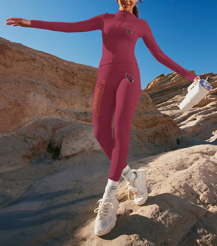 Arizona Cardinals 2 Piece Workout  Sets :Sculpt High Waist Gym Leggings & long Sleeve Sports Top