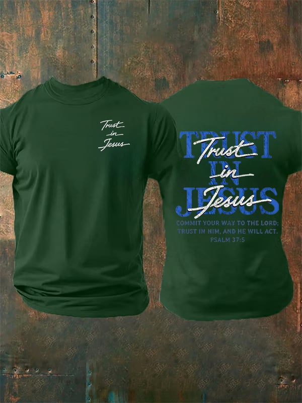 Men's   "Trust in Jesus" 37:5 Bible Verse Design  Print  T-Shirt