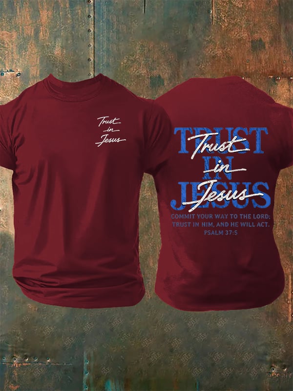 Men's   "Trust in Jesus" 37:5 Bible Verse Design  Print  T-Shirt