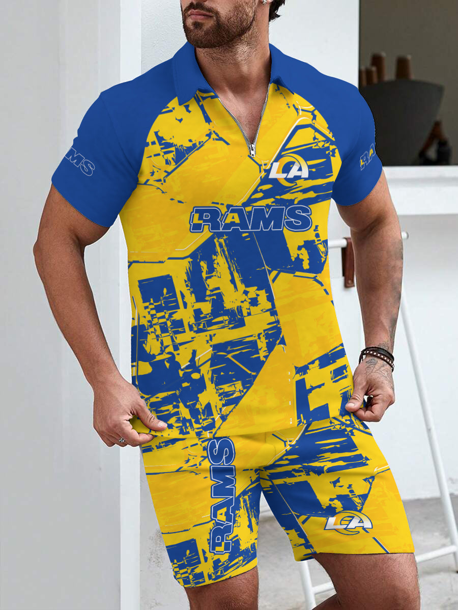 Los Angeles Rams Limited Edition ZIP Polo Shirt And Shorts Two-Piece Suits