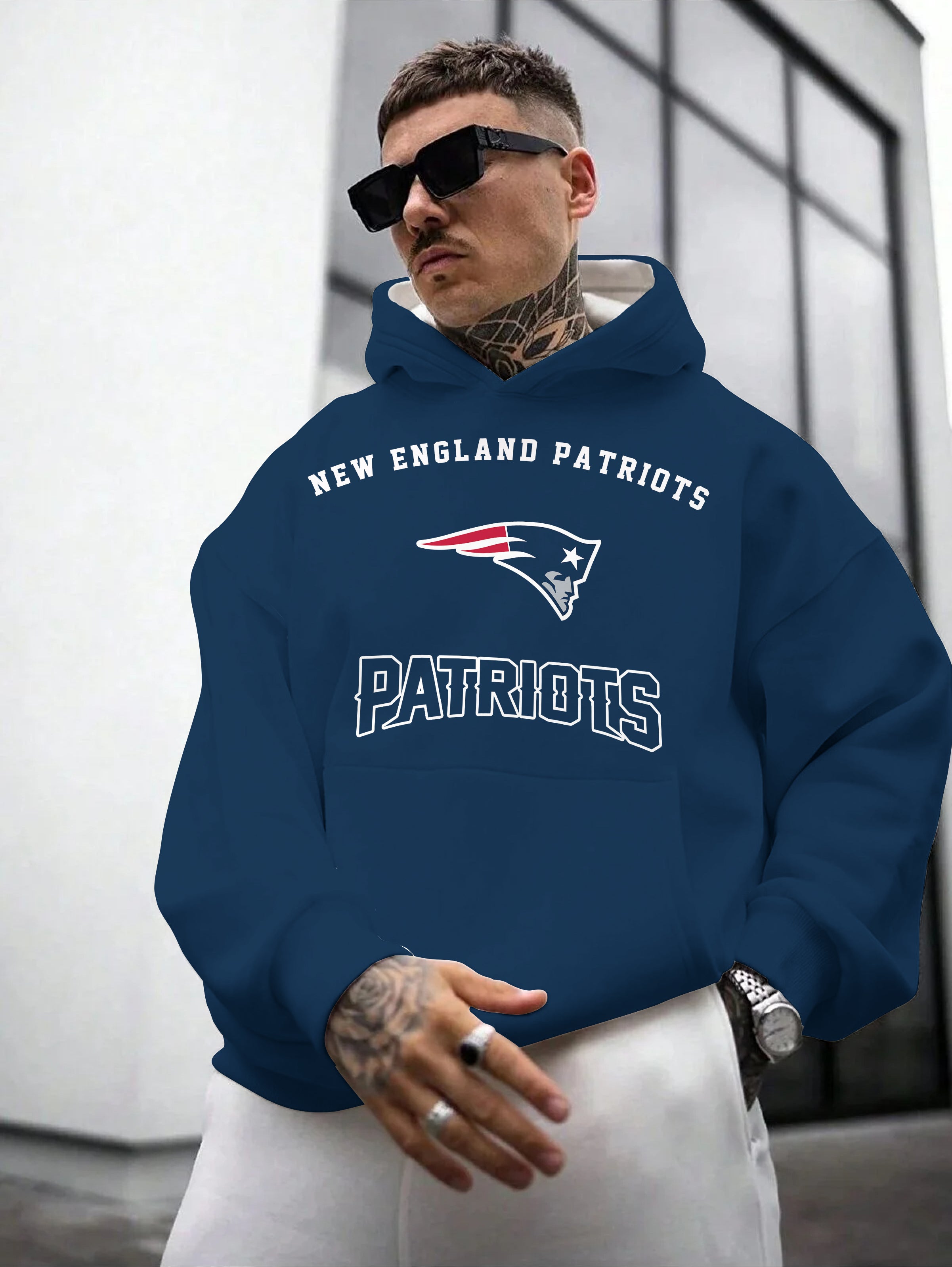 New England Patriots  Printed Hooded Pocket Pullover Hoodie