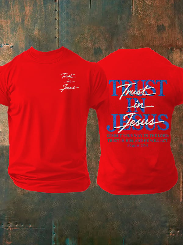 Men's   "Trust in Jesus" 37:5 Bible Verse Design  Print  T-Shirt