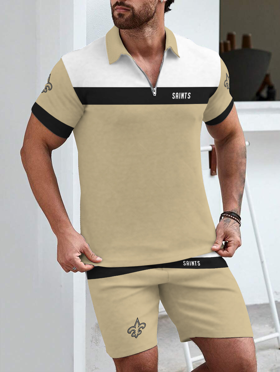 New Orleans Saints  Limited Edition ZIP Polo Shirt And Shorts Two-Piece Suits