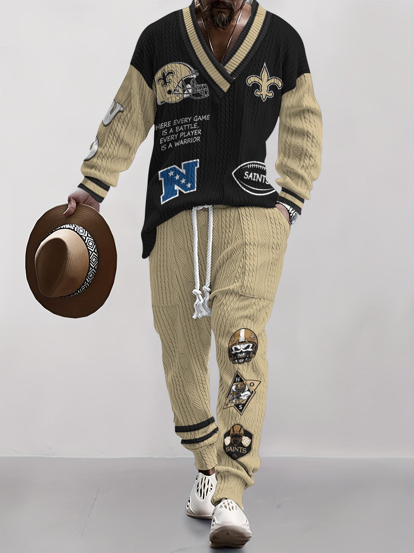 New Orleans Saints Classic All-Season Long Sleeve V-Neck Pullover Sweater