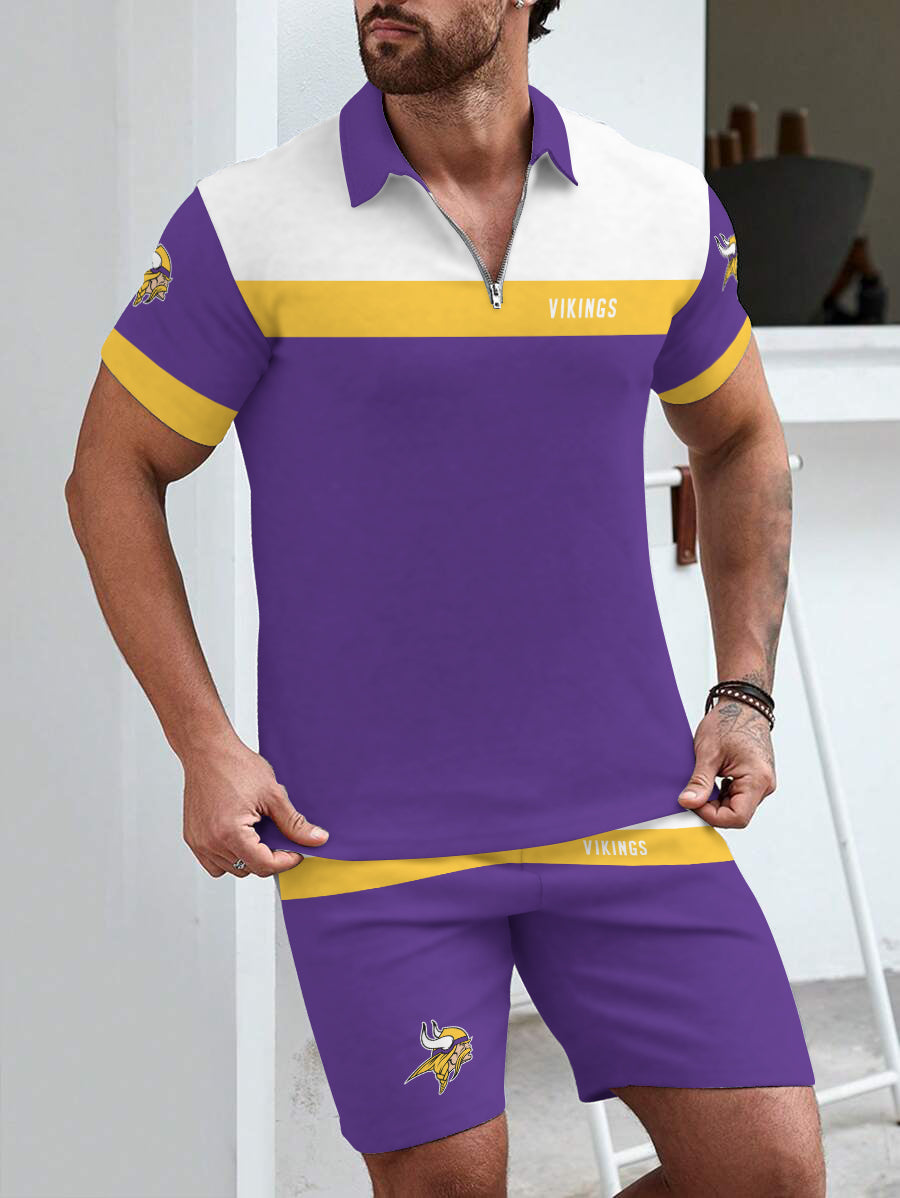 Minnesota Vikings  Limited Edition ZIP Polo Shirt And Shorts Two-Piece Suits