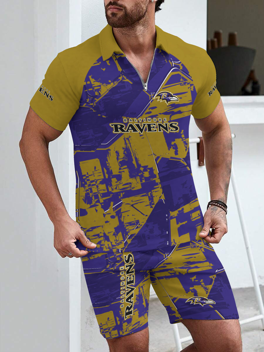 Baltimore Ravens Limited Edition ZIP Polo Shirt And Shorts Two-Piece Suits