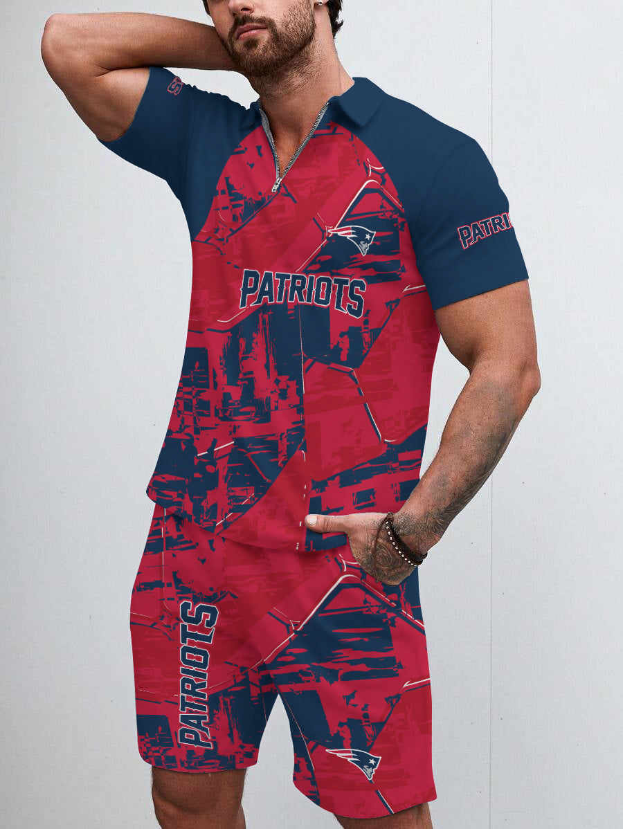 New England Patriots Limited Edition ZIP Polo Shirt And Shorts Two-Piece Suits