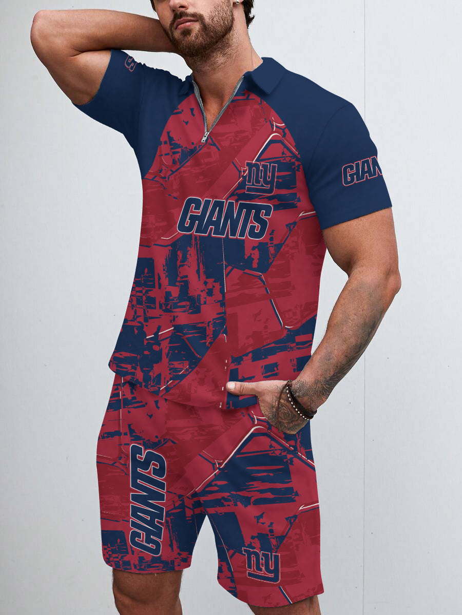 New York Giants Limited Edition ZIP Polo Shirt And Shorts Two-Piece Suits