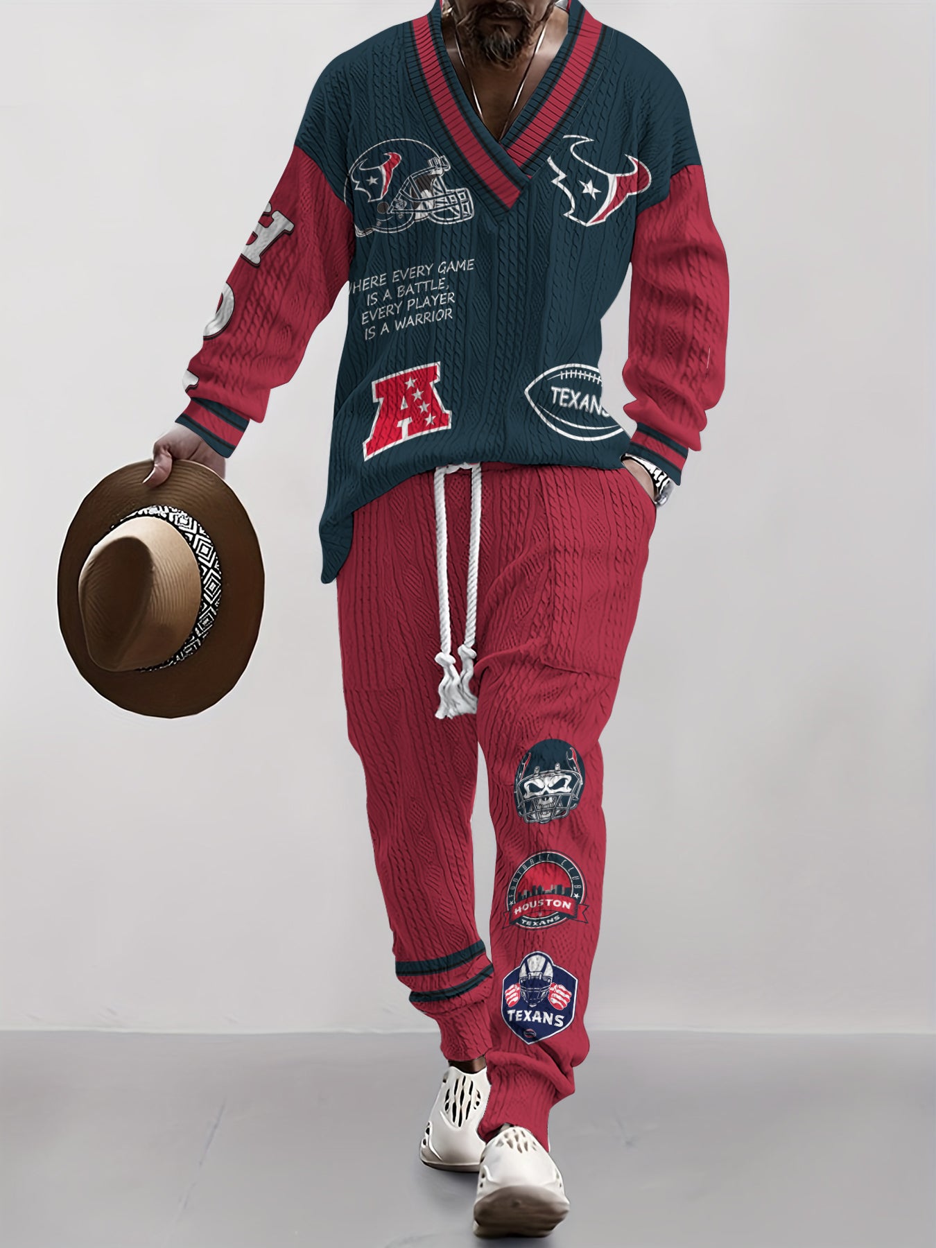 Houston Texans Classic All-Season Long Sleeve V-Neck Pullover Sweater