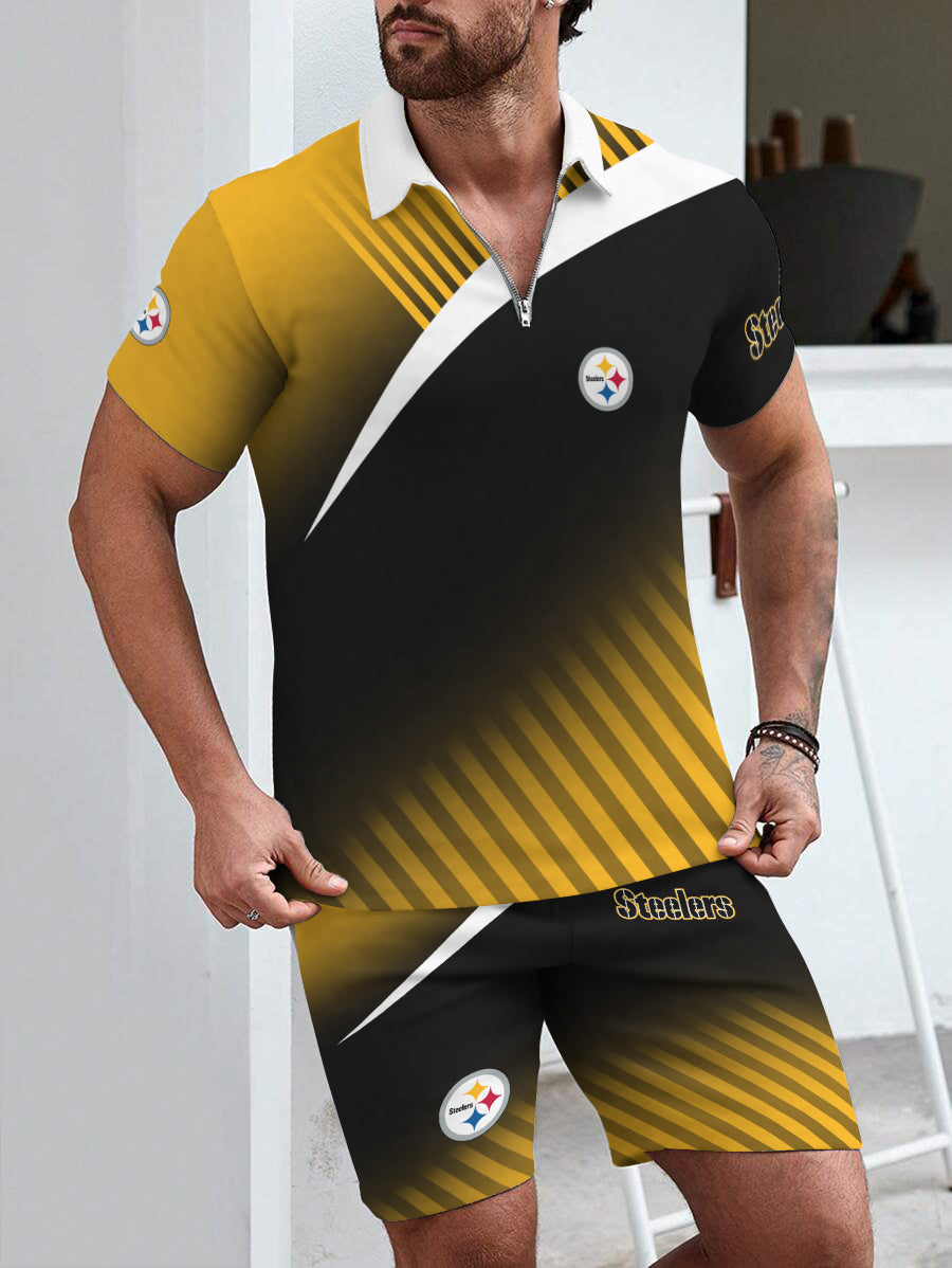 Pittsburgh Steelers Limited Edition ZIP Polo Shirt And Shorts Two-Piece Suits
