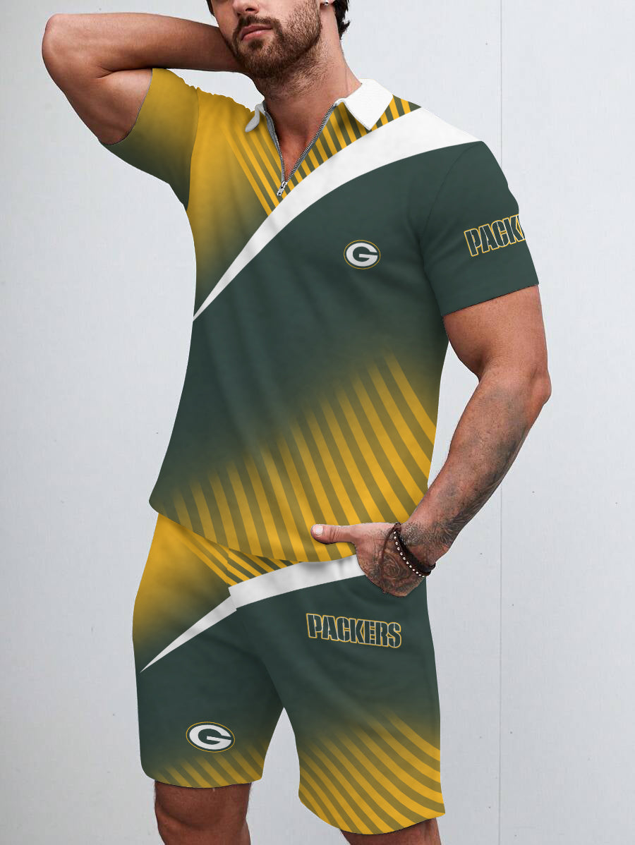 Green Bay Packers Limited Edition ZIP Polo Shirt And Shorts Two-Piece Suits