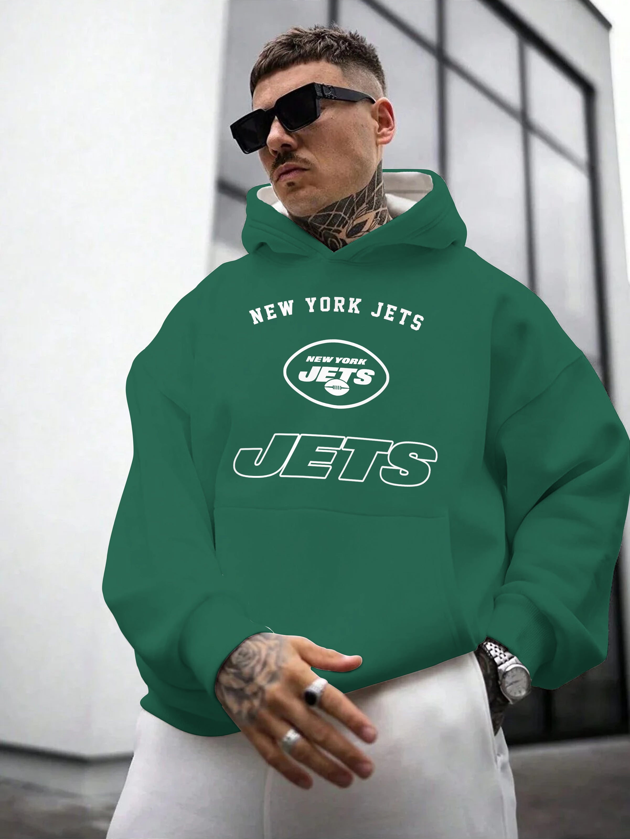 New York Jets Printed Hooded Pocket Pullover Hoodie