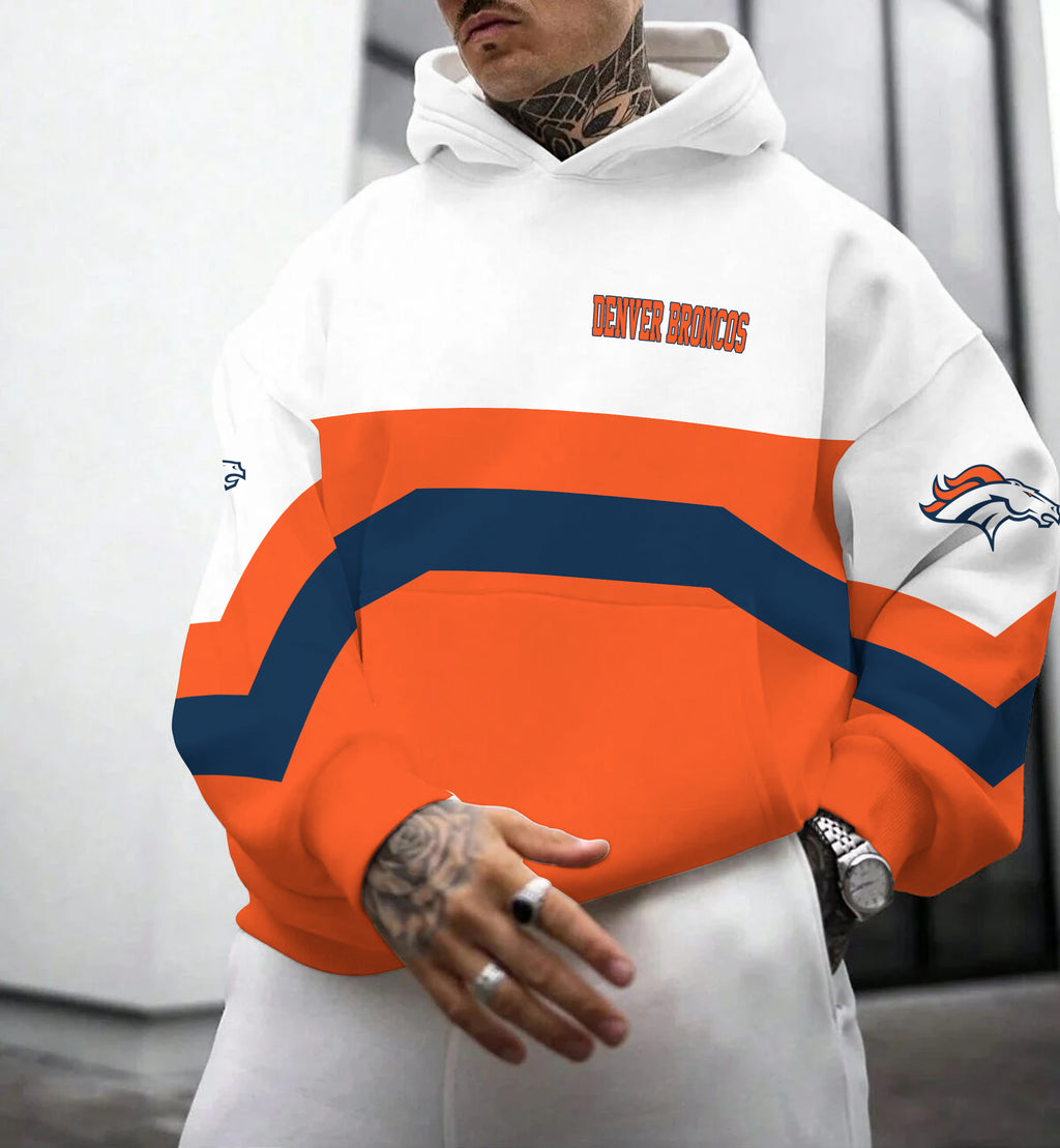 Denver Broncos Printed Hooded Pocket Pullover Hoodie