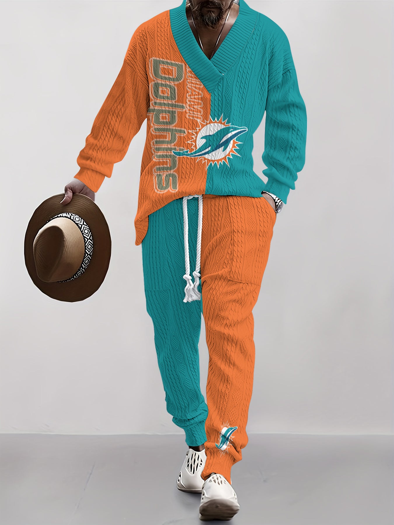 Miami Dolphins  Classic All-Season Long Sleeve V-Neck Pullover Sweater