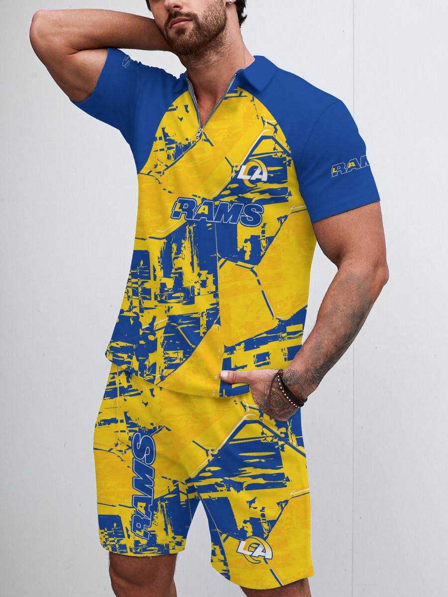 Los Angeles Rams Limited Edition ZIP Polo Shirt And Shorts Two-Piece Suits