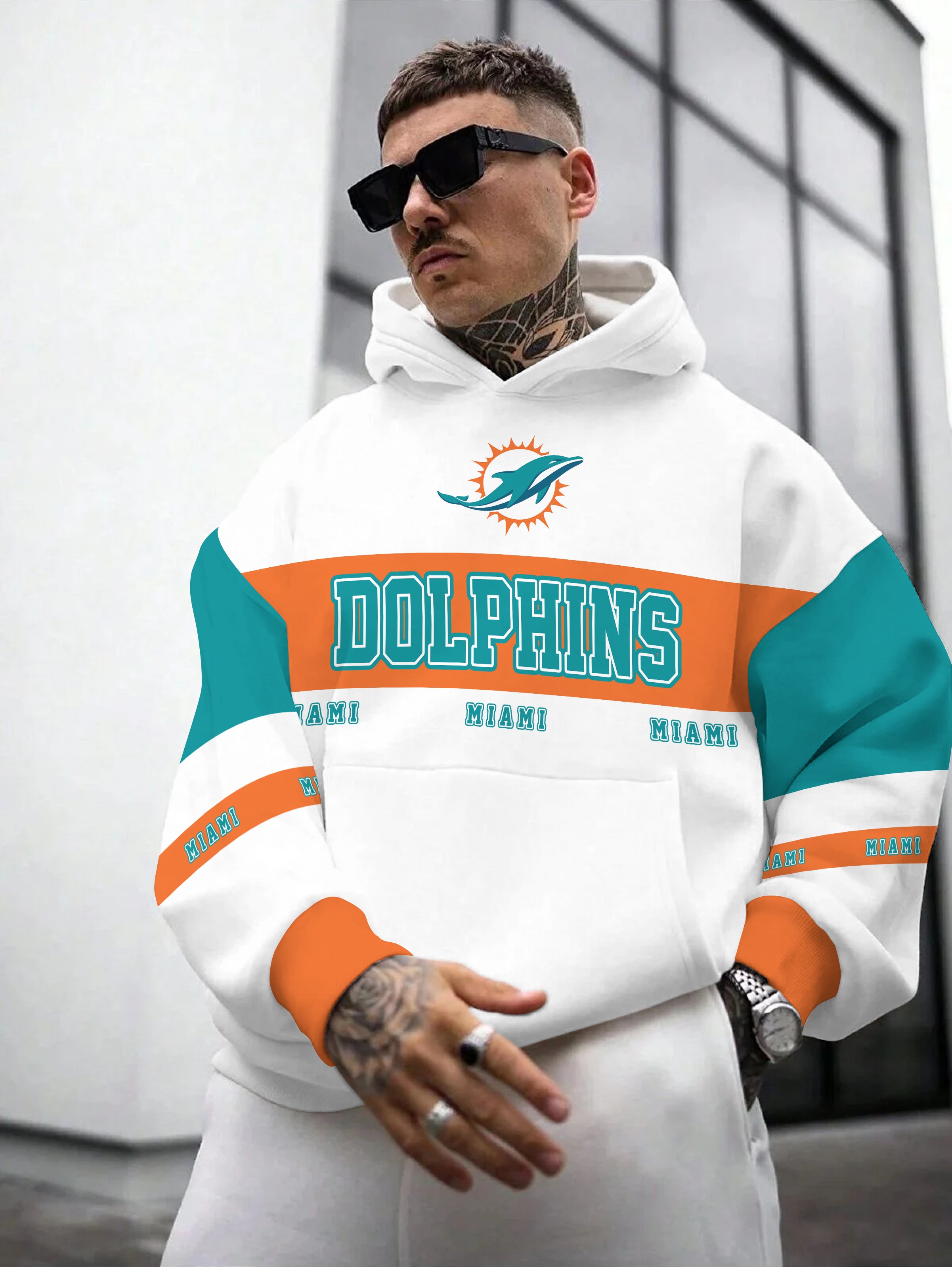 Miami Dolphins Printed Hooded Pocket Pullover Hoodie