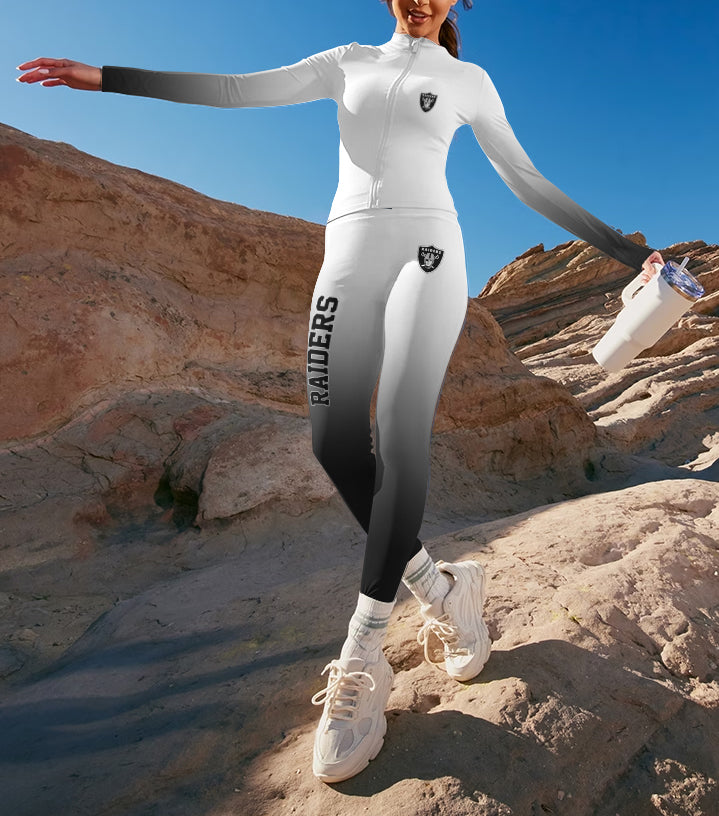 Las Vegas Raiders 2 Piece Workout  Sets :Sculpt High Waist Gym Leggings & long Sleeve Sports Top