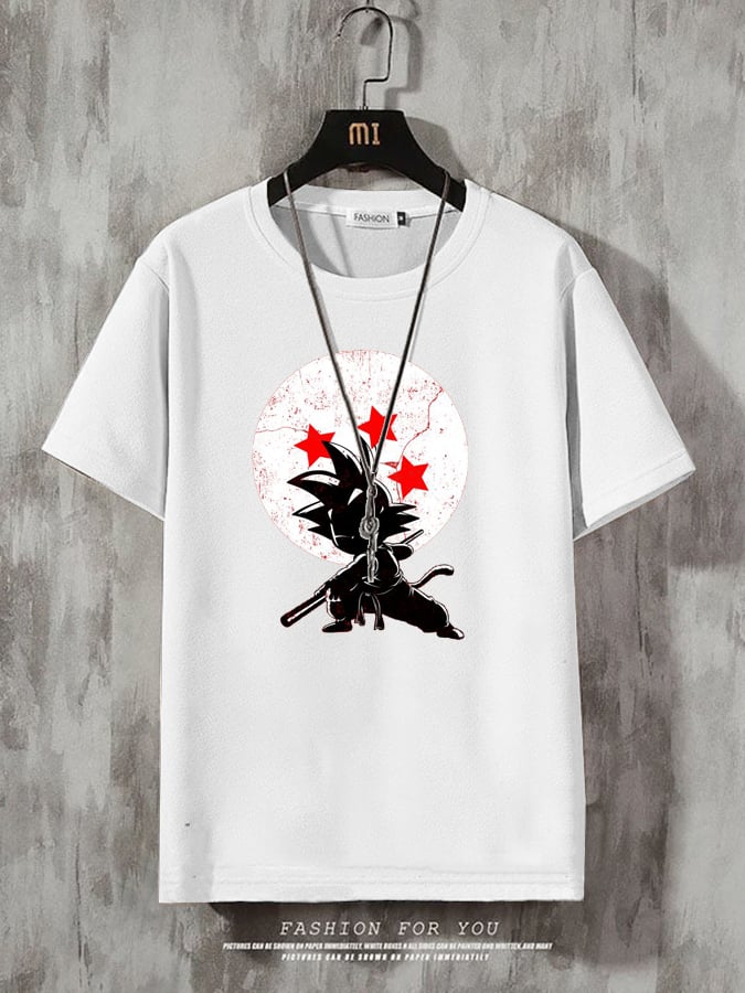 Men's Casual Anime Print Multicolor Cotton T-Shirt