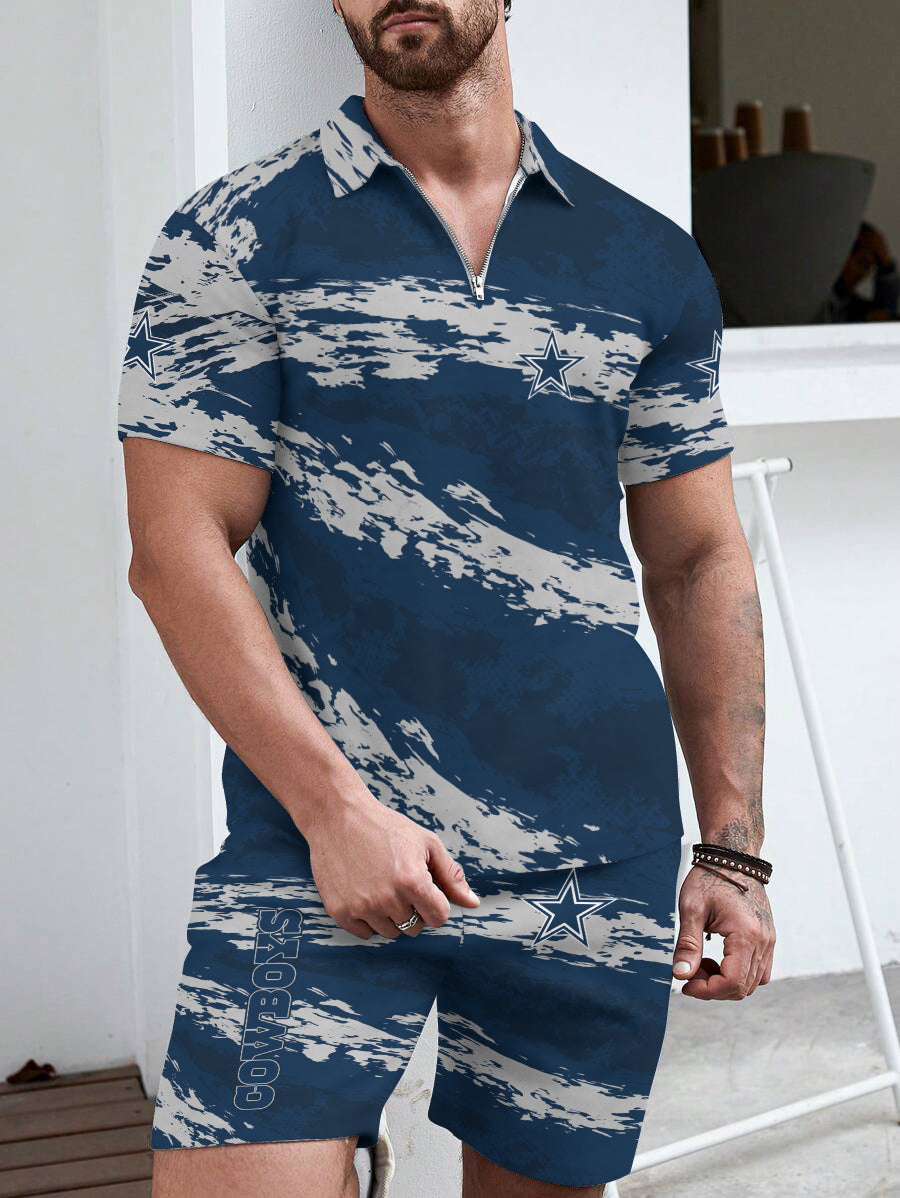 Dallas Cowboy Limited Edition ZIP Polo Shirt And Shorts Two-Piece Suits