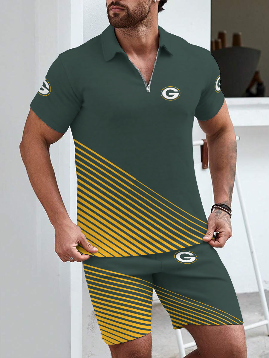 Green Bay Packers  Limited Edition ZIP Polo Shirt And Shorts Two-Piece Suits